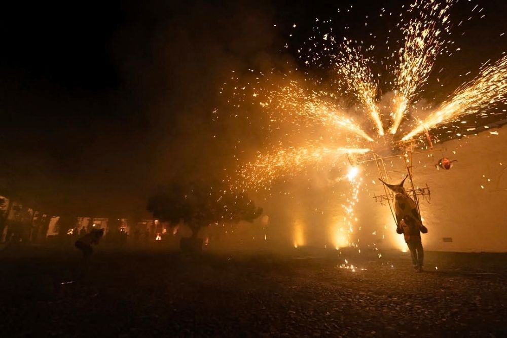 Sparkling traditional fireworks display during an evening Activity Day celebration at Hacienda Zuleta in Ecuador
