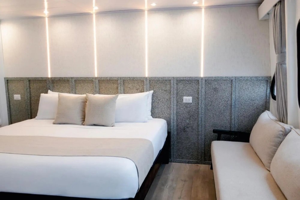 one cozy bed at the suite of the ecogalaxy