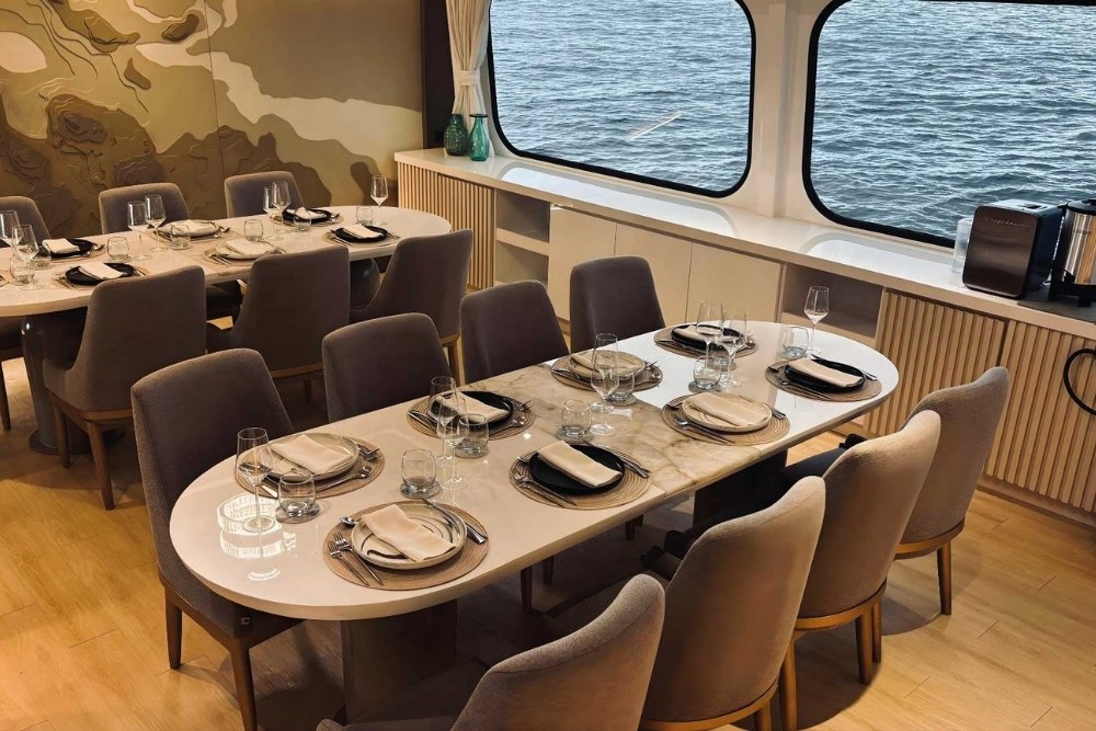 Cozy dinner for eating aboard the Galaxy Sirius Crusie