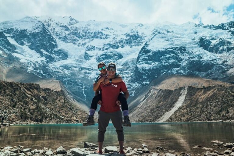 Torres del paine 1 travelers reaching lake at the mountains. - rebecca's bucket list
