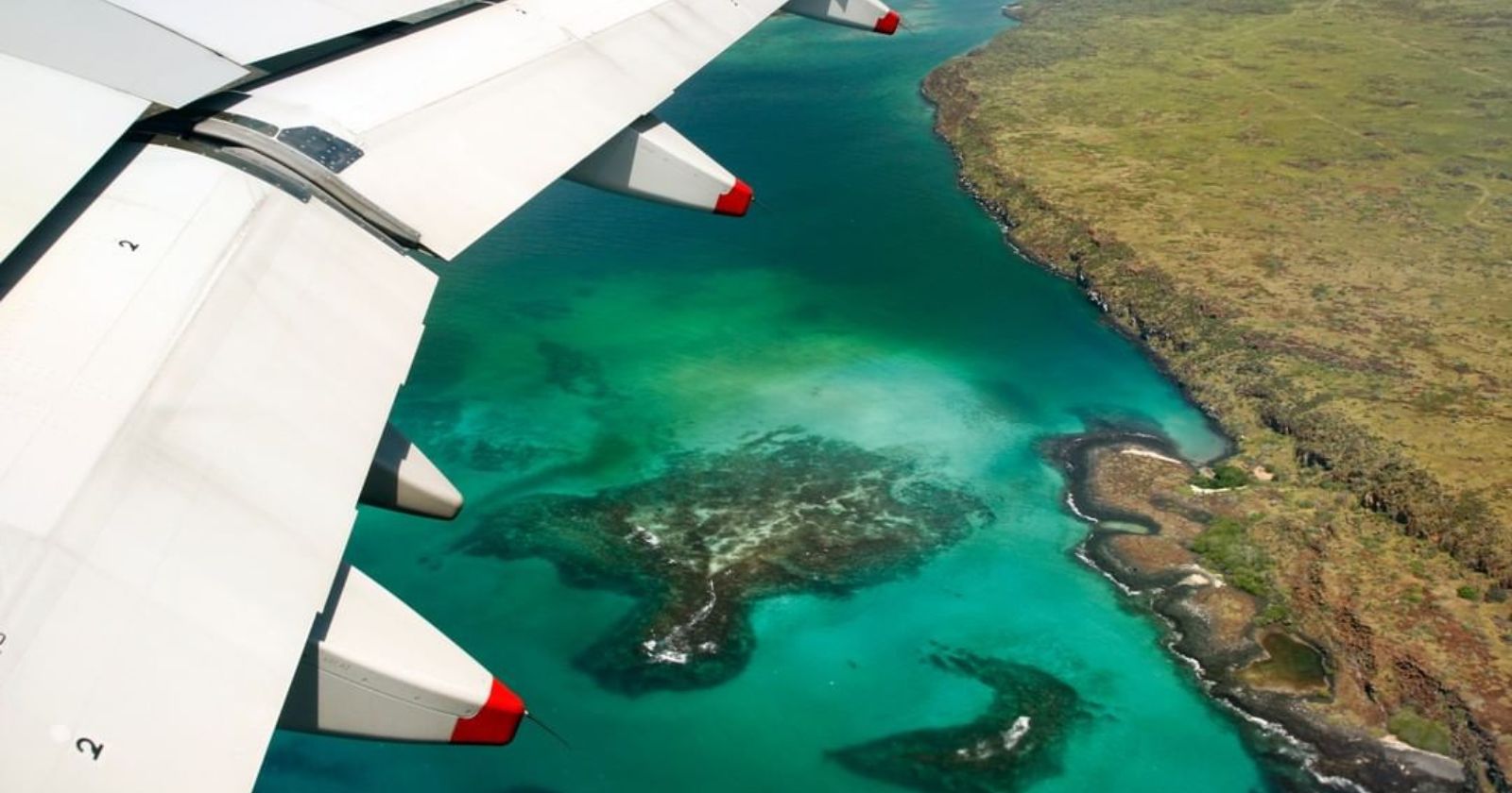 aerial view from galapagos flights over turquoise islands
