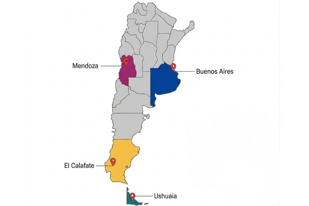 map of the four main cities of argentina