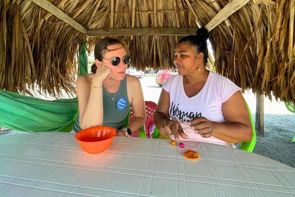 rebecca doing handcrafts at the coconut workshop