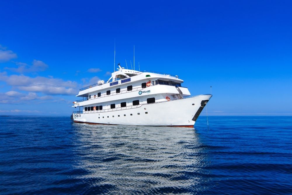the solaris yacht in the middle of the ocean near the galápagos