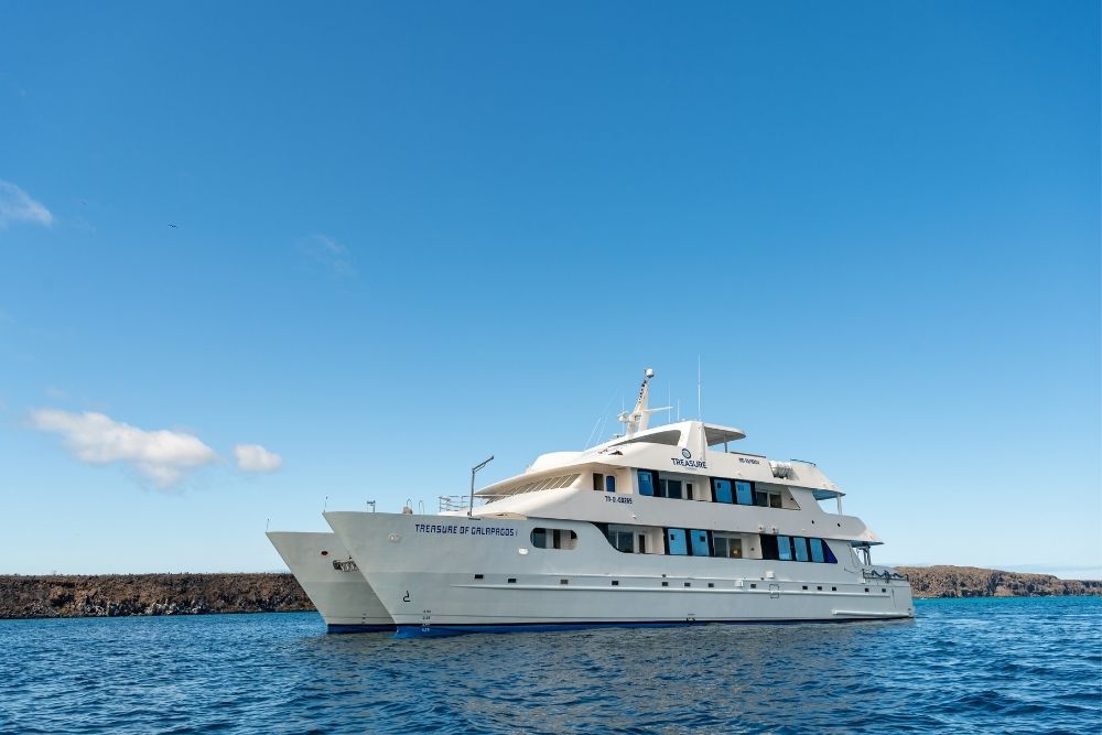 the catamaran treasure of galapagos near the coast of the islands
